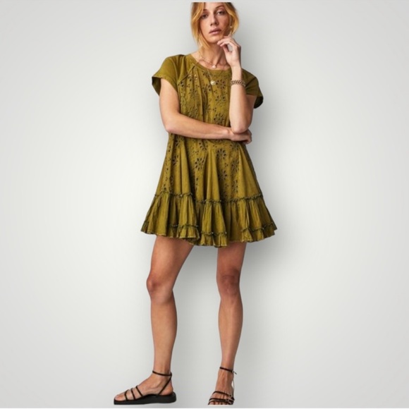 Free People Dresses & Skirts - Free People Sadler Mini Dress Green Boho Flowy